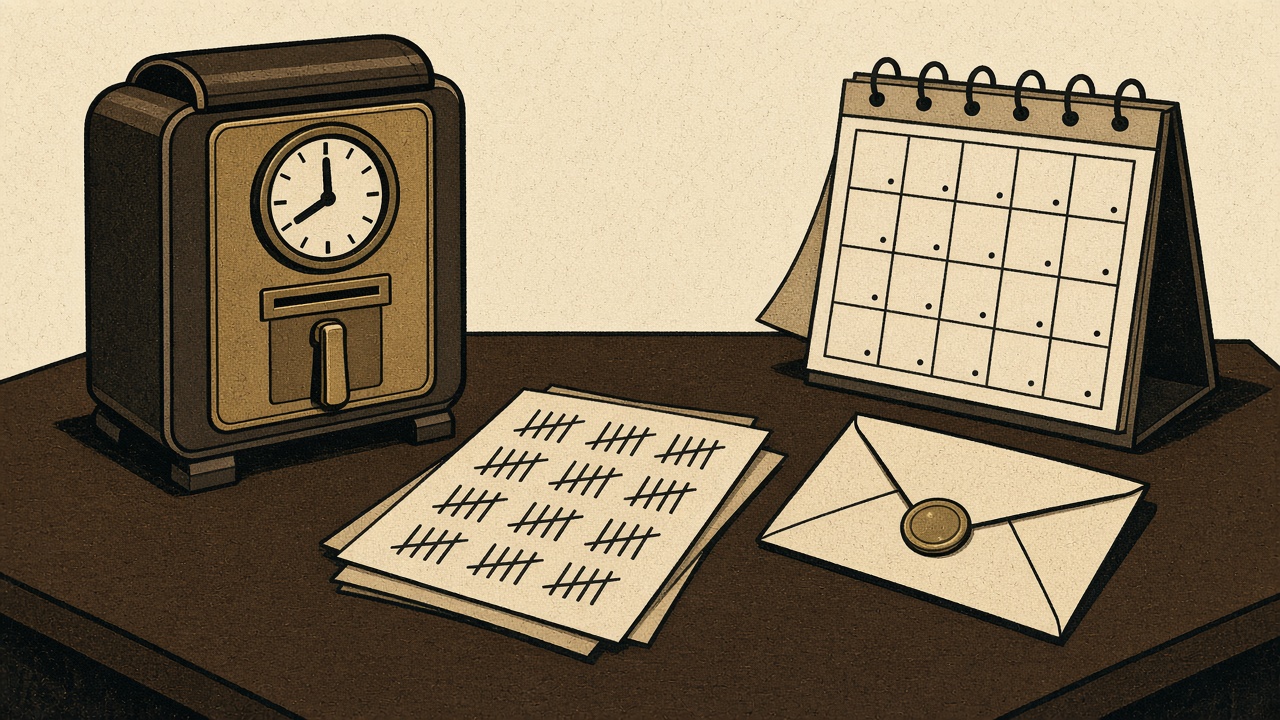 A time clock, piece-rate tallies, and a sealed paycheck.