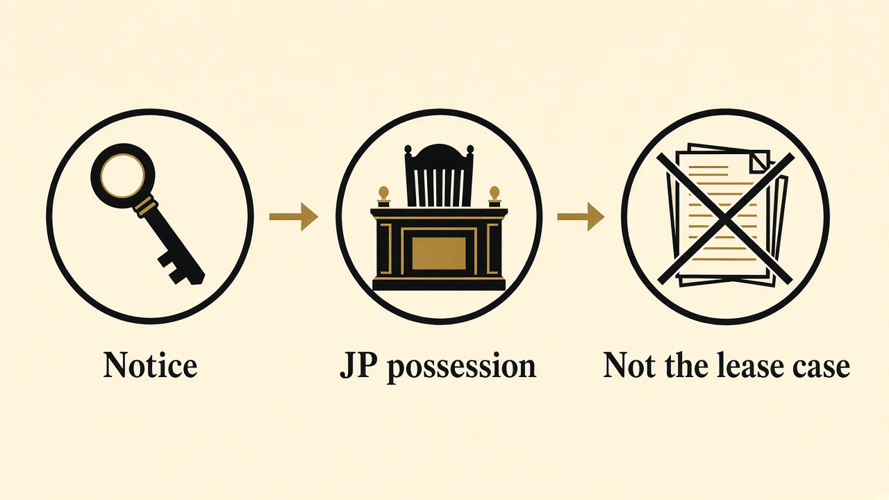Notice, then a JP possession case, which is not the lease lawsuit.