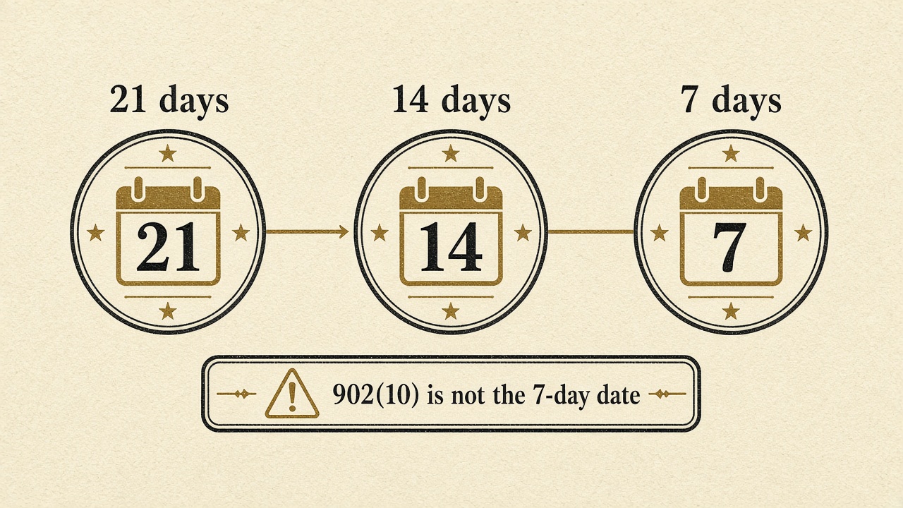 The 21, 14, and 7 day clocks. 902(10) is not the 7-day date.