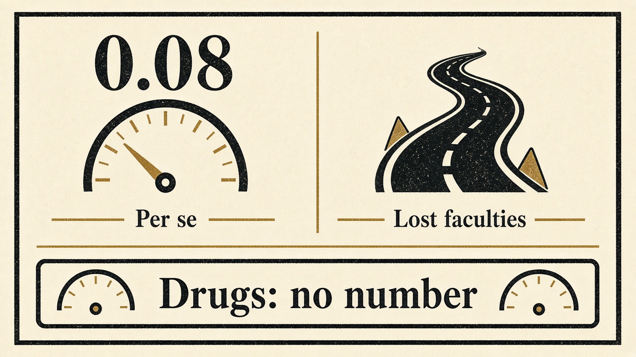 0.08 is per se. Lost faculties is the other test. Drugs have no number.