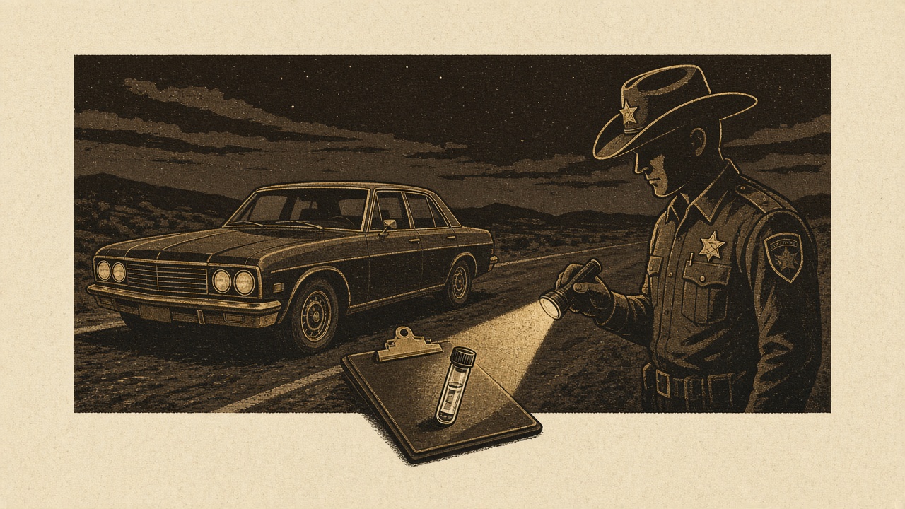 A stop at night, a flashlight, and a sealed vial.